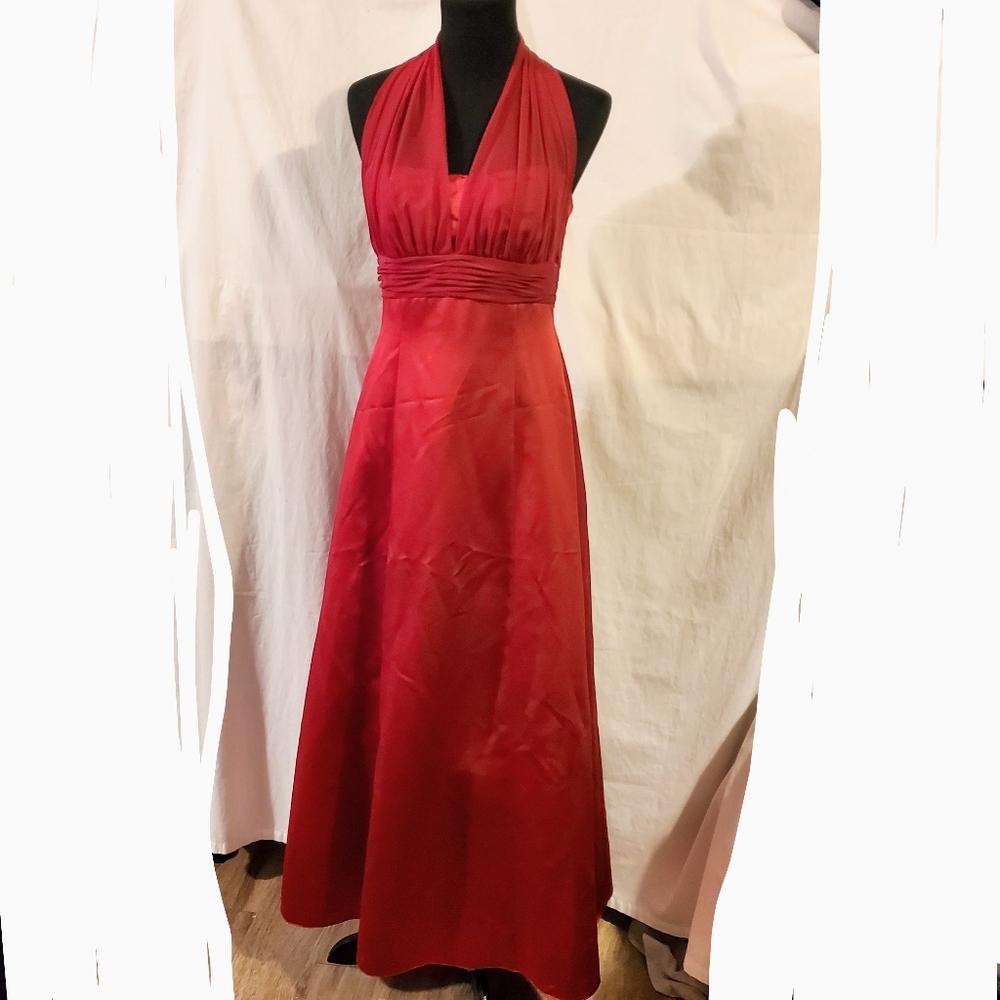 Satin Empire Waist Halter Ball Gown Bridesmaid  Dress Prom David Bridal